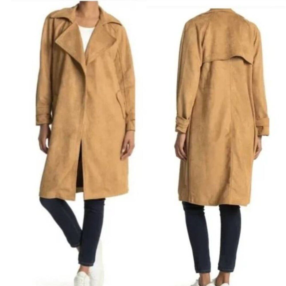 OOKIE & LALA Women's Faux Suede Trench Coat Tan Winter Overcoat